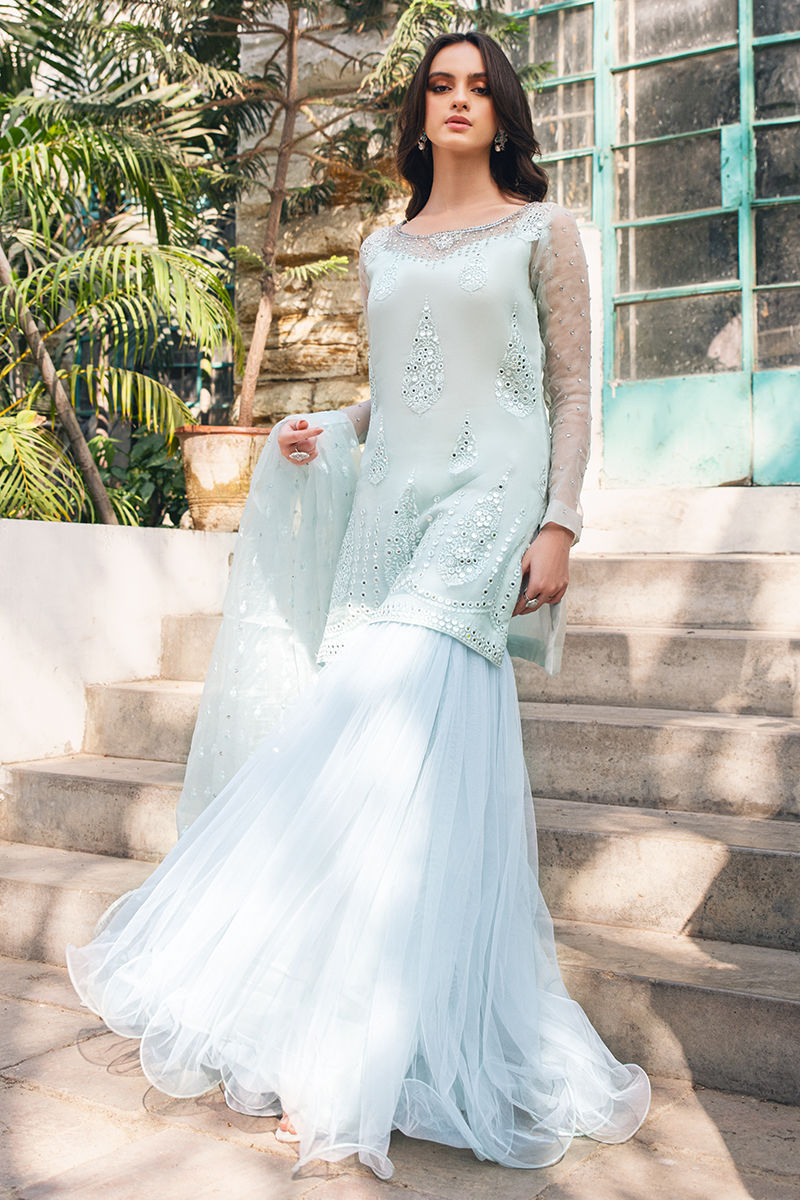 fatima dress designer FATIMA K DESIGNS SHIMMER A LINE WITH PUFF SLEEVE & BELT