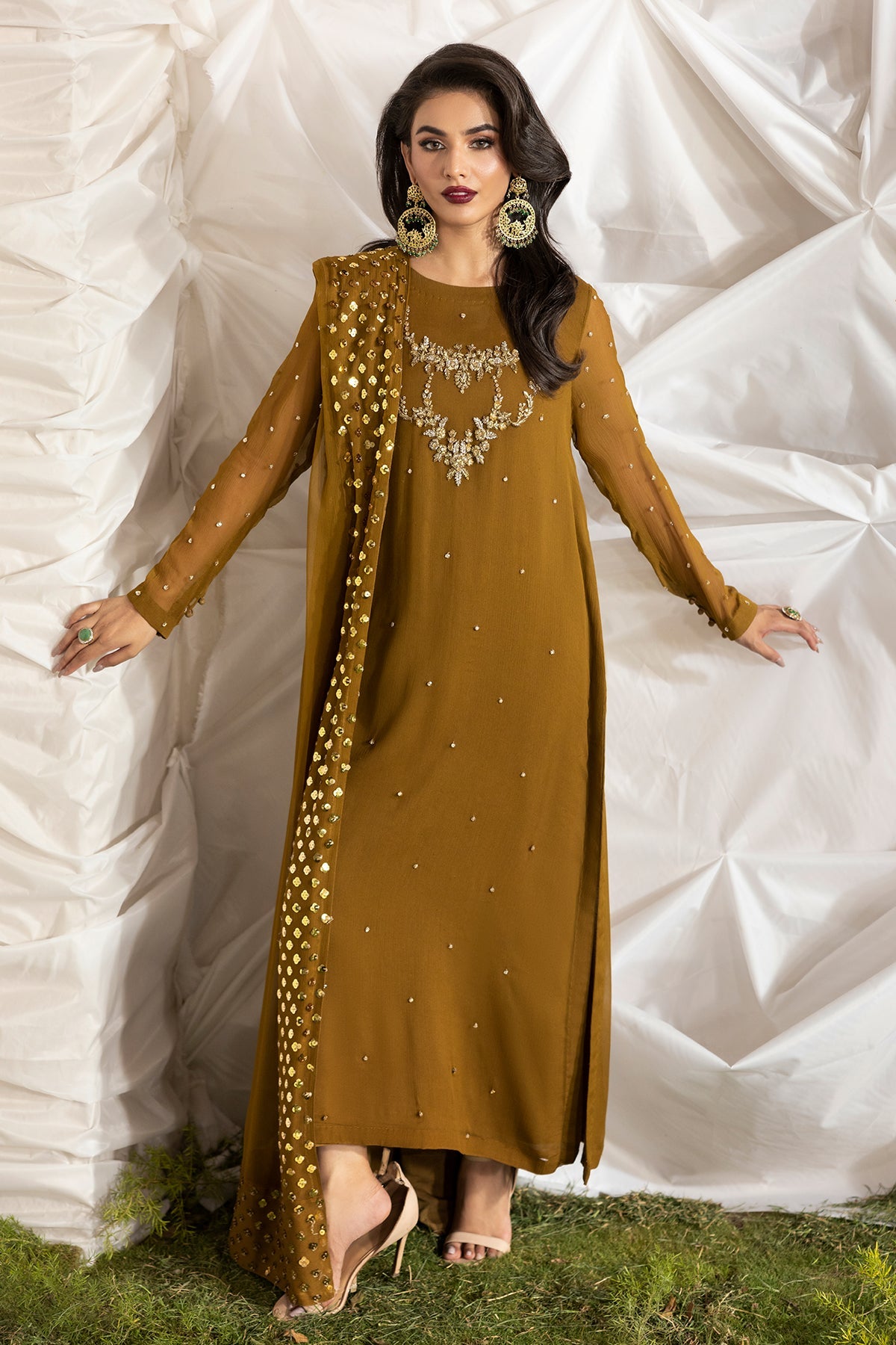 Charizma | Fumee Luxury Chiffon | CMA-5-046A L / Olive Green / Chiffon Charizma | Fumee Luxury Chiffon | CMA-5-046A L / Olive Green / Chiffon