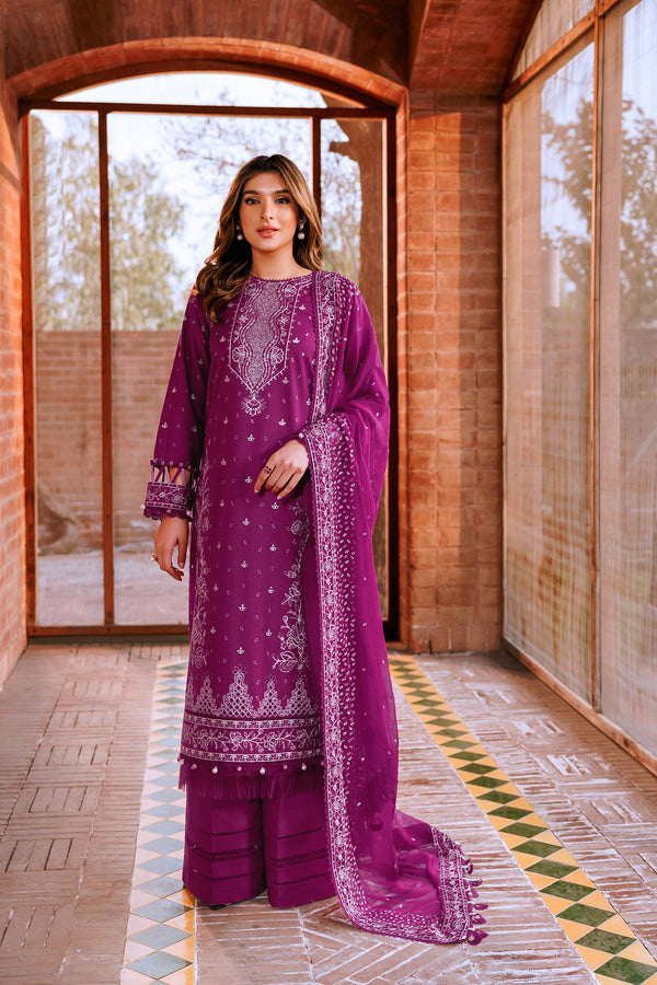 Farasha | Dastoor Embroidered Lawn SS24 | TEMPTING BERY - Hoorain Designer Wear - Pakistani Ladies Branded Stitched Clothes in United Kingdom, United states, CA and Australia