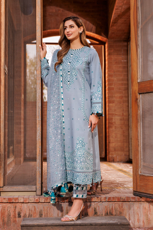 Farasha | Dastoor Embroidered Lawn SS24 | BERYL GREY - Hoorain Designer Wear - Pakistani Ladies Branded Stitched Clothes in United Kingdom, United states, CA and Australia
