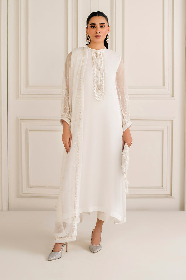 Baroque | Luxury Pret 25 | Embroidered Chiffon PR-1135 M / Off White / Chiffon