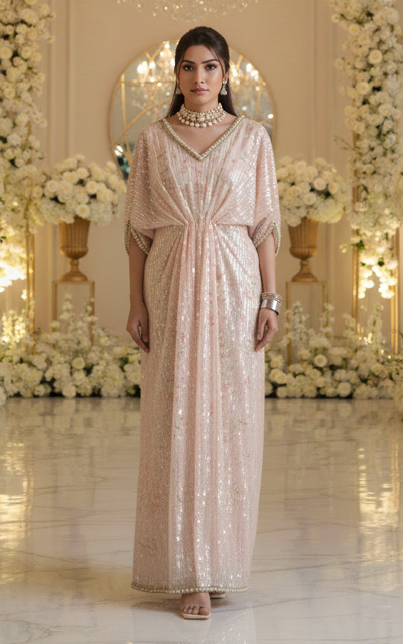 Threads and Motifs | Formal Dresses 25 | Sequins Kaftan With Printed Inner L / Blush Pink / Sequins Threads and Motifs | Formal Dresses 25 | Sequins Kaftan With Printed Inner L / Blush Pink / Sequins