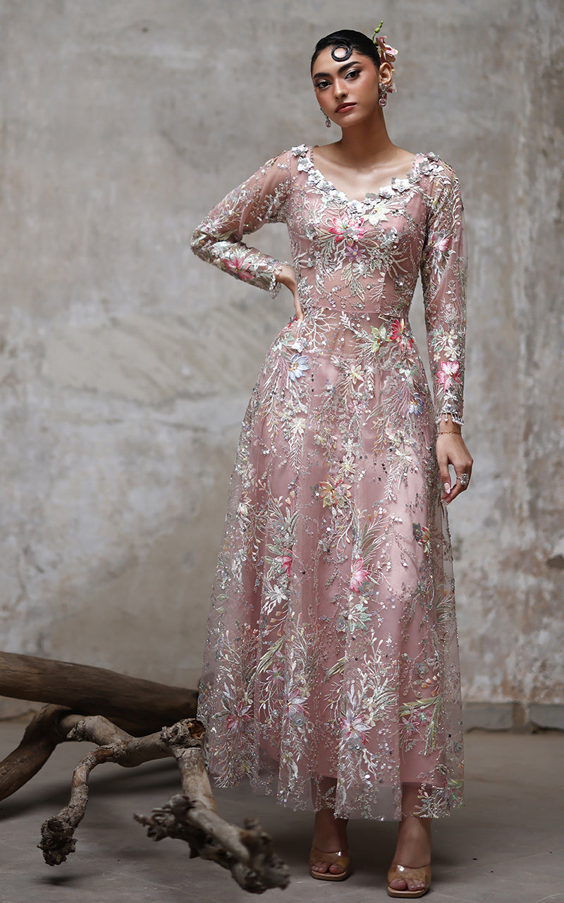 Threads and Motifs | Formal Dresses 25 | Net Embroidered Dress Hoorain Designer Wear Threads and Motifs | Formal Dresses 25 | Net Embroidered Dress Hoorain Designer Wear