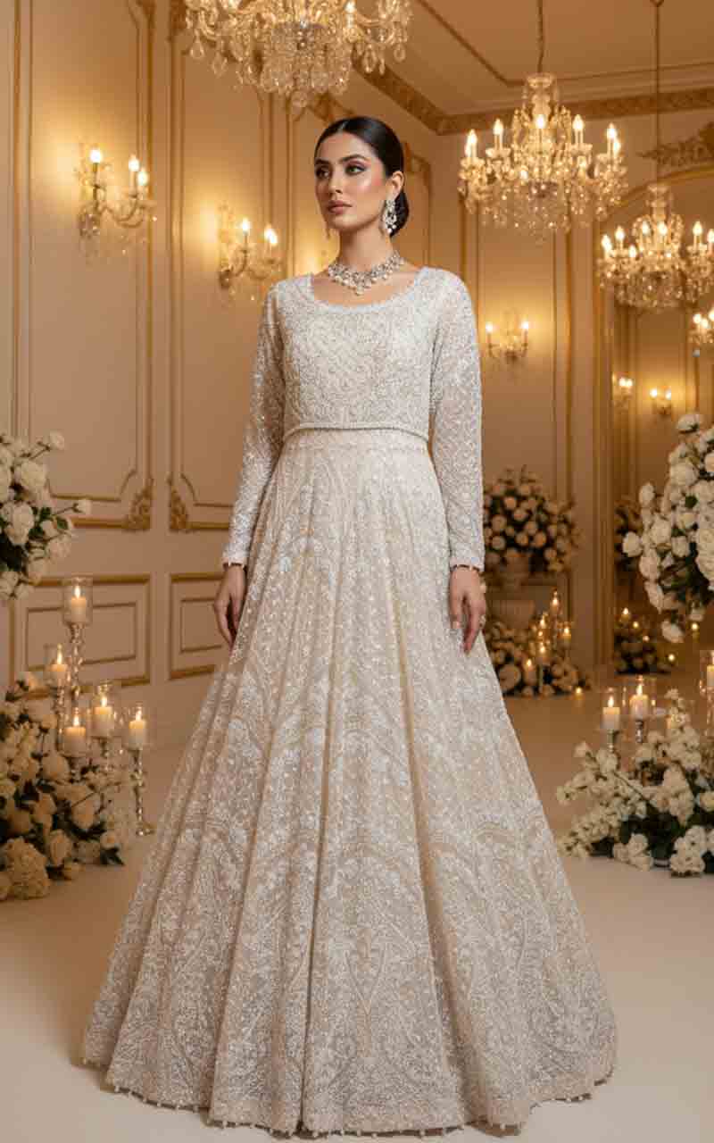 Threads and Motifs | Formal Dresses 25 | Net Embroidered Maxi - XS / Off White / Net Threads and Motifs | Formal Dresses 25 | Net Embroidered Maxi - XS / Off White / Net
