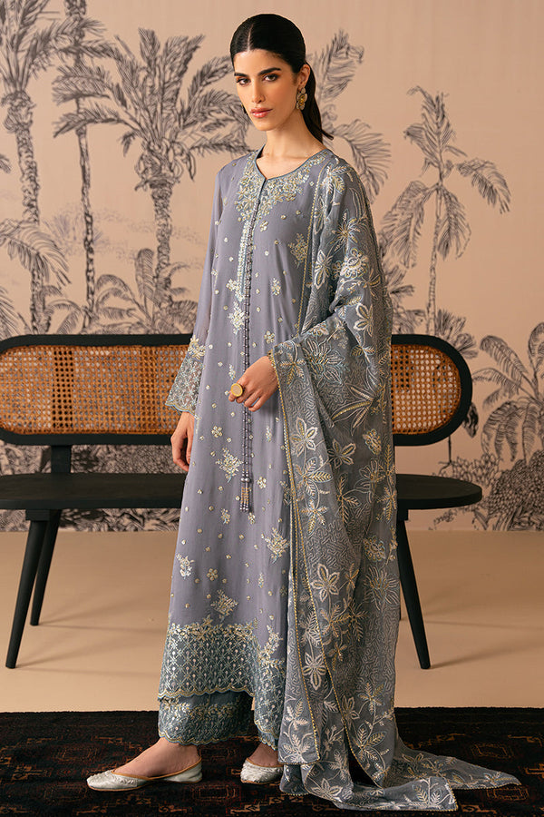 Cross Stitch | Luxe Atelier 24 | SMOKE BLUE - Hoorain Designer Wear - Pakistani Ladies Branded Stitched Clothes in United Kingdom, United states, CA and Australia
