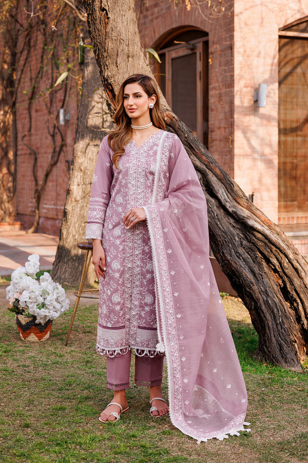 Farasha | Dastoor Embroidered Lawn SS24 | DAINTY LILAC - Hoorain Designer Wear - Pakistani Ladies Branded Stitched Clothes in United Kingdom, United states, CA and Australia
