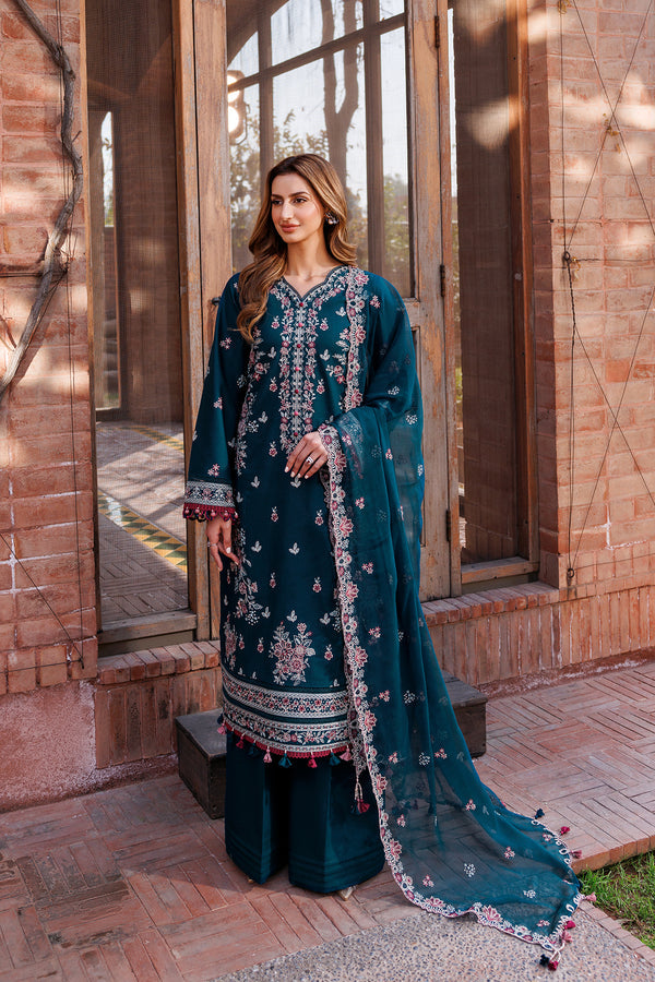 Farasha | Dastoor Embroidered Lawn SS24 | EMERALD CHARM - Hoorain Designer Wear - Pakistani Ladies Branded Stitched Clothes in United Kingdom, United states, CA and Australia