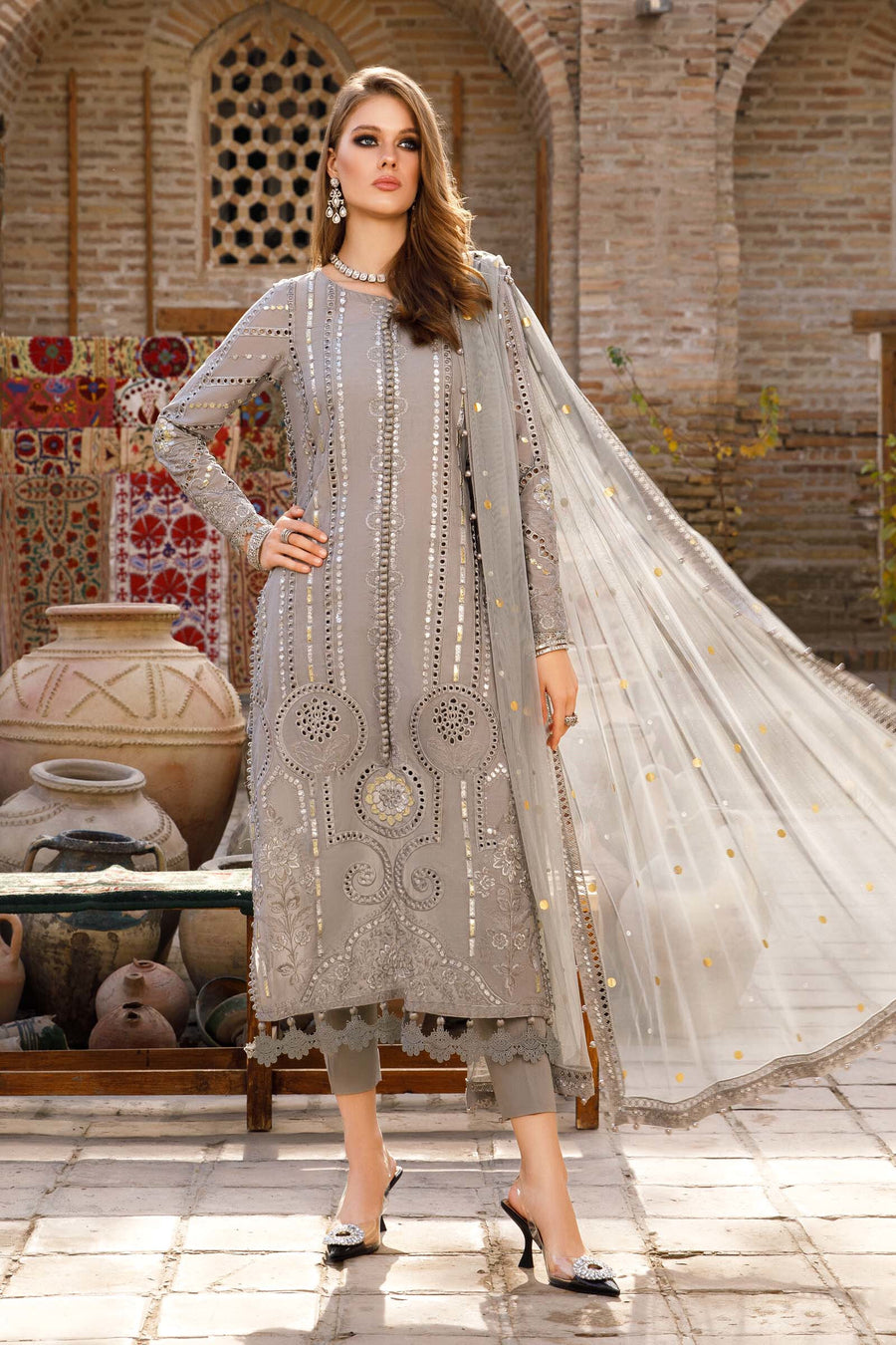 maria b grey dress Maria B Soiree Formals: Elegance Redefined