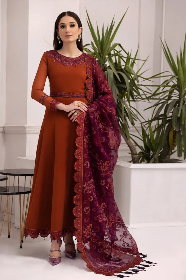 Alizeh | Formals Collection | Rust Dress 3 piece - RTW1011 - Hoorain Designer Wear - Pakistani Ladies Branded Stitched Clothes in United Kingdom, United states, CA and Australia