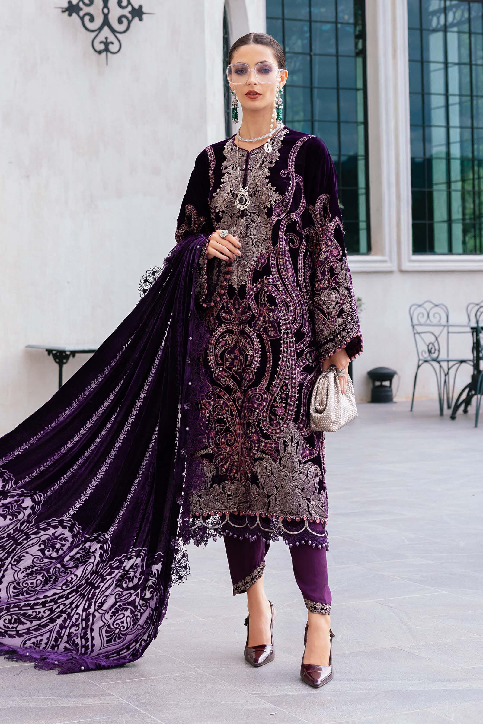 maria b purple dress SF-EF25-60 Maria b Luxury Formal Pret Lilac Embroidered Raw Silk Dress