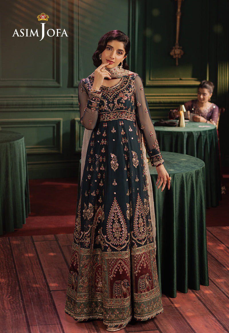 Asim Jofa | Premium Festive | AJPF-39 XL / Dark Teal Blue / Chiffon Asim Jofa | Premium Festive | AJPF-39 XL / Dark Teal Blue / Chiffon