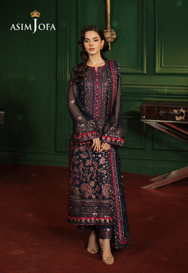 Asim Jofa | Premium Festive | AJPF-17 Xs / Navy Blue / Chiffon