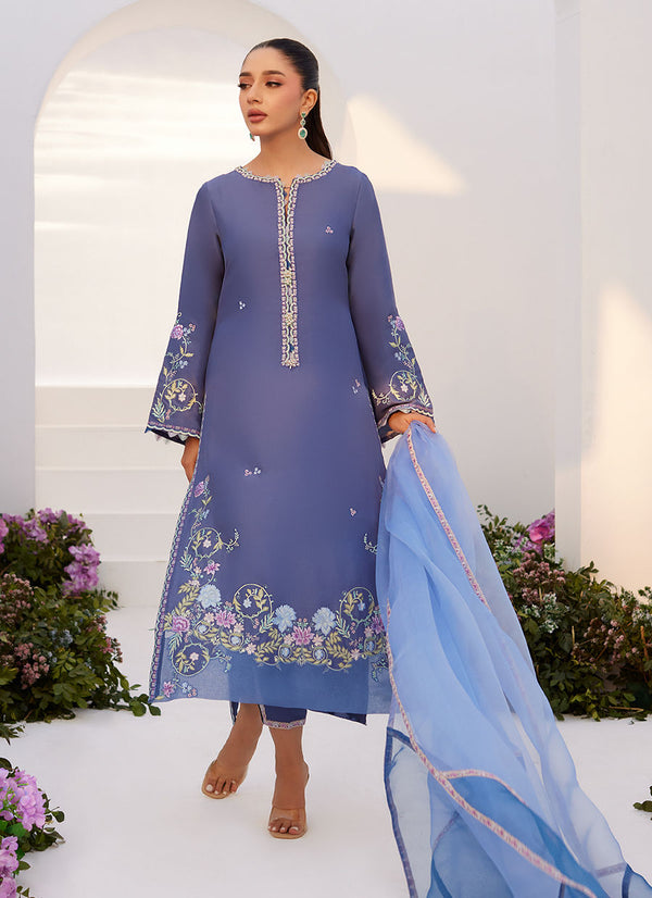 Farah Talib Aziz | Zaza Luxe Pret 24 | ALO BLUE EMBROIDERED SHIRT AND DUPATTA - Hoorain Designer Wear - Pakistani Ladies Branded Stitched Clothes in United Kingdom, United states, CA and Australia