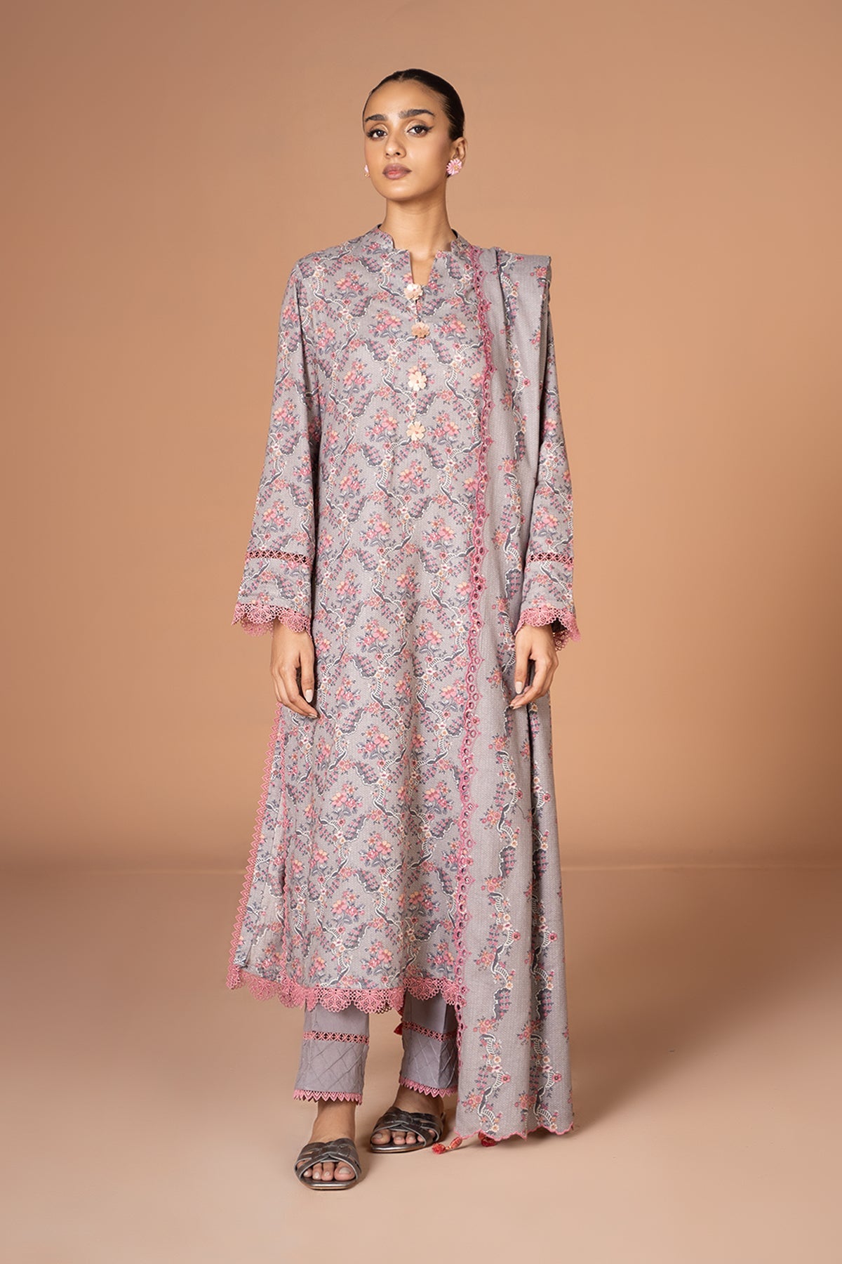 navy blue dress for baby girl Winter Khaddar 2Pc Stiched Front Lace Design By Rangeen Kapry main image 1