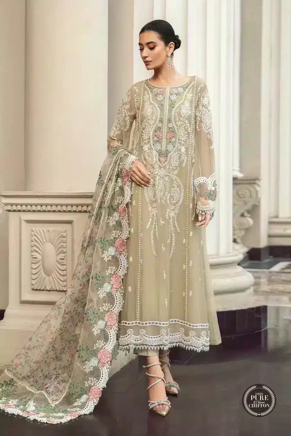 Maria B | Luxury Chiffon Collection | Coffee - Hoorain Designer Wear - Pakistani Ladies Branded Stitched Clothes in United Kingdom, United states, CA and Australia