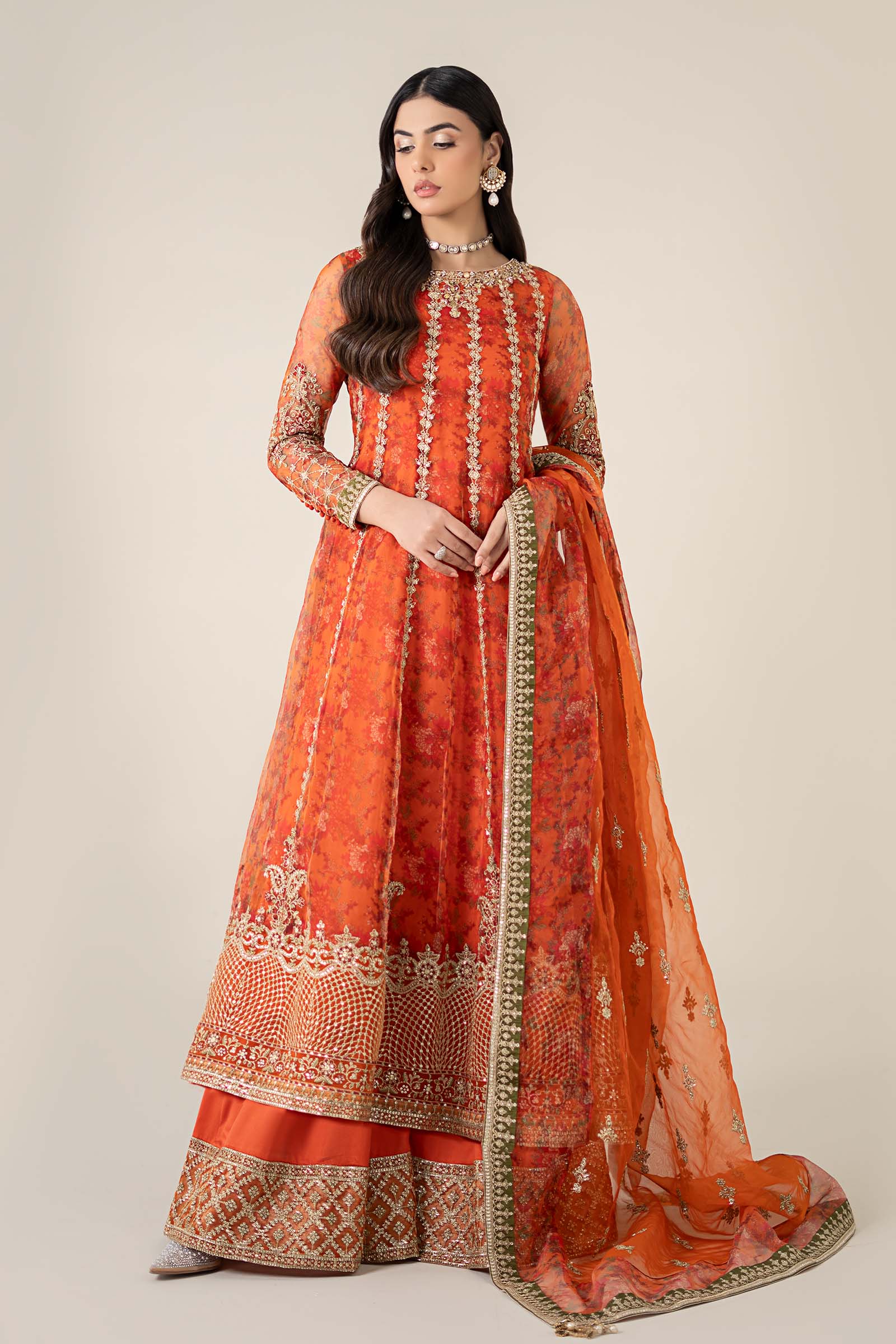 maria b orange dress MARIA.B Eid Luxury Lawn Collection EL-23-03-Brunt Orange YourLibaas UAE