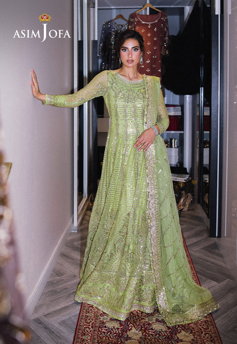 asim jofa green dress AJSM-43 EMBROIDERED CHIFFON GEORGETTE 3 PCS