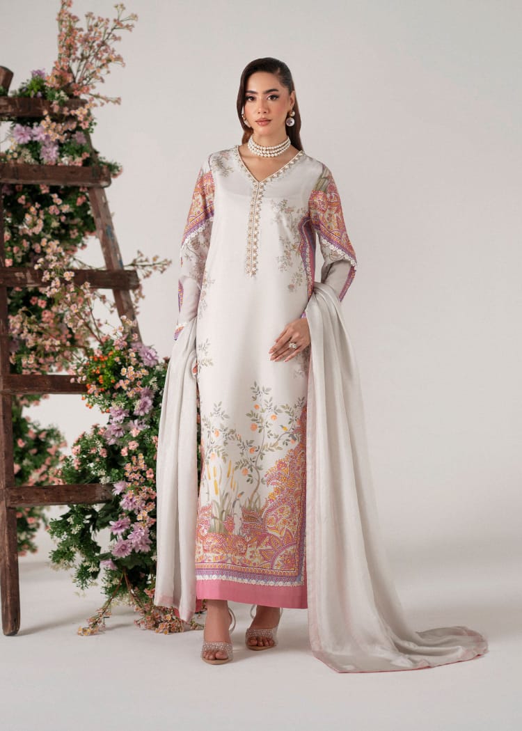 Floral Whimsy by Mehak Yaqoob Pret Embroidered Raw Silk 3 Piece Suit Florin