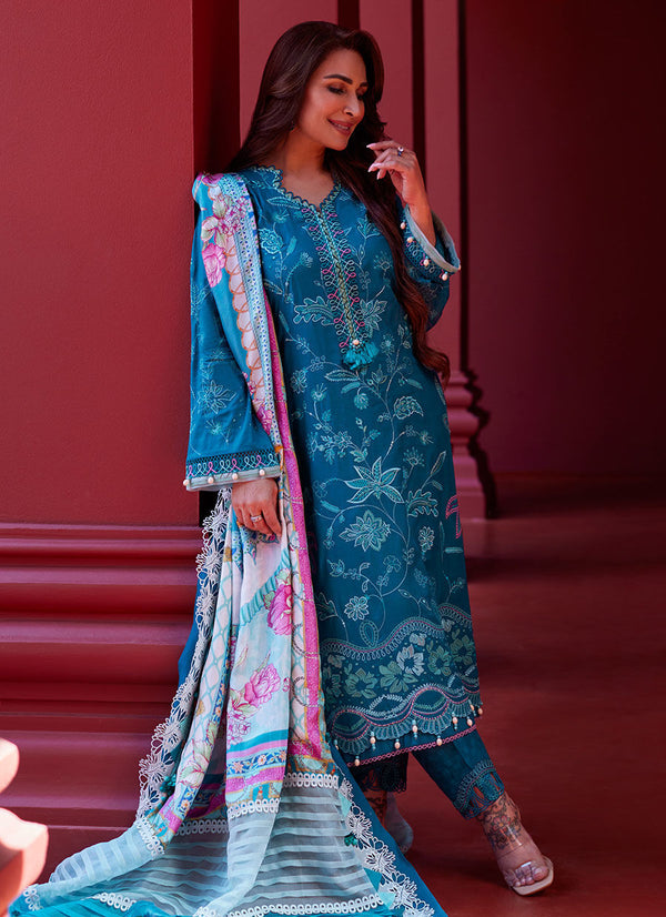 Farah Talib Aziz | Suay Lawn 24 | MOANNA TEAL - Hoorain Designer Wear - Pakistani Ladies Branded Stitched Clothes in United Kingdom, United states, CA and Australia