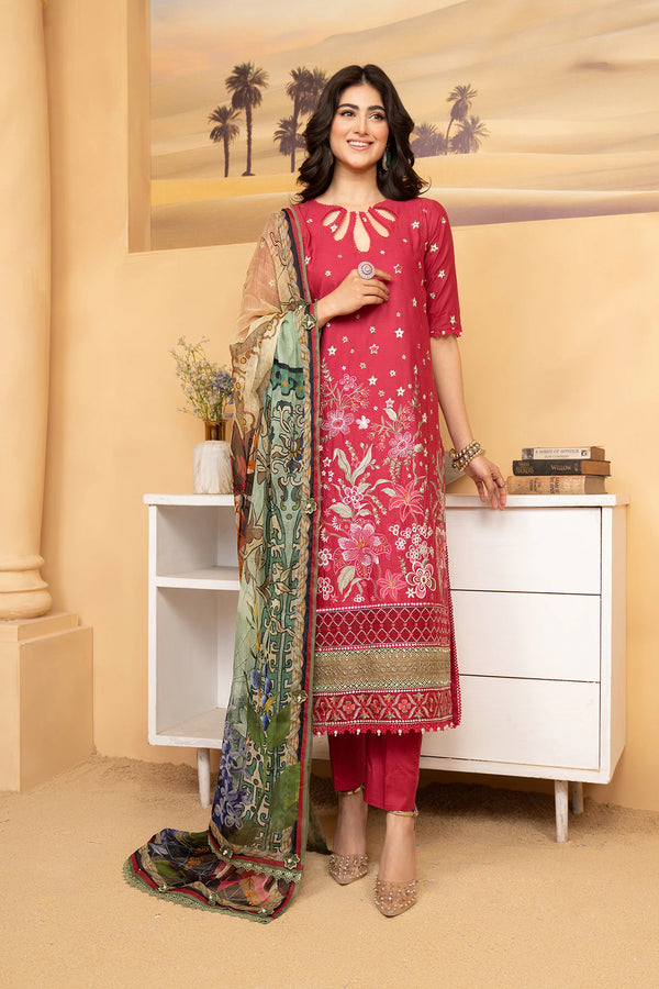 Hemstitch | Summer Luxury Lawn 24 | Scarlet Red - Hoorain Designer Wear - Pakistani Ladies Branded Stitched Clothes in United Kingdom, United states, CA and Australia