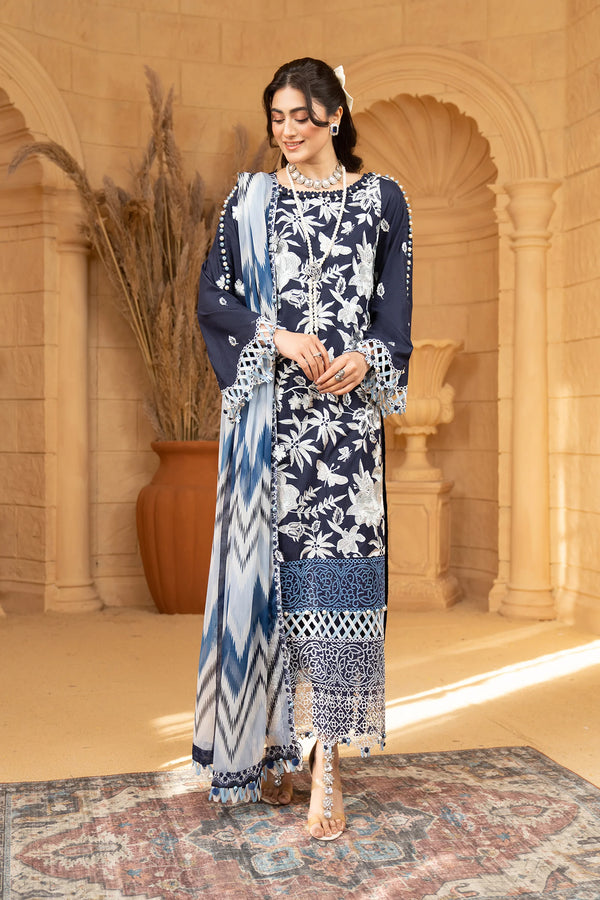 Hemstitch | Summer Luxury Lawn 24 | Ice Blue - Hoorain Designer Wear - Pakistani Ladies Branded Stitched Clothes in United Kingdom, United states, CA and Australia
