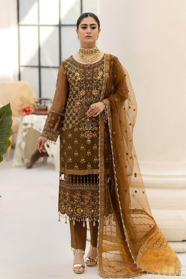 Raeesa Premium | Dehleez Formals | DL-1014 Imperial Brew - Hoorain Designer Wear - Pakistani Ladies Branded Stitched Clothes in United Kingdom, United states, CA and Australia