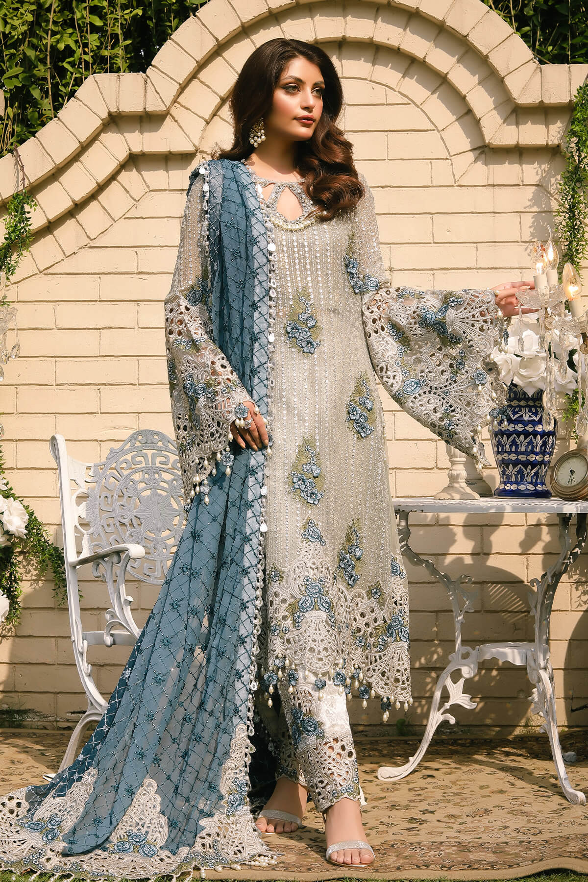 Raeesa Premium | Wajadan Wedding Formals | WD-5 Silver Grey  Hoorain  Designer Wear