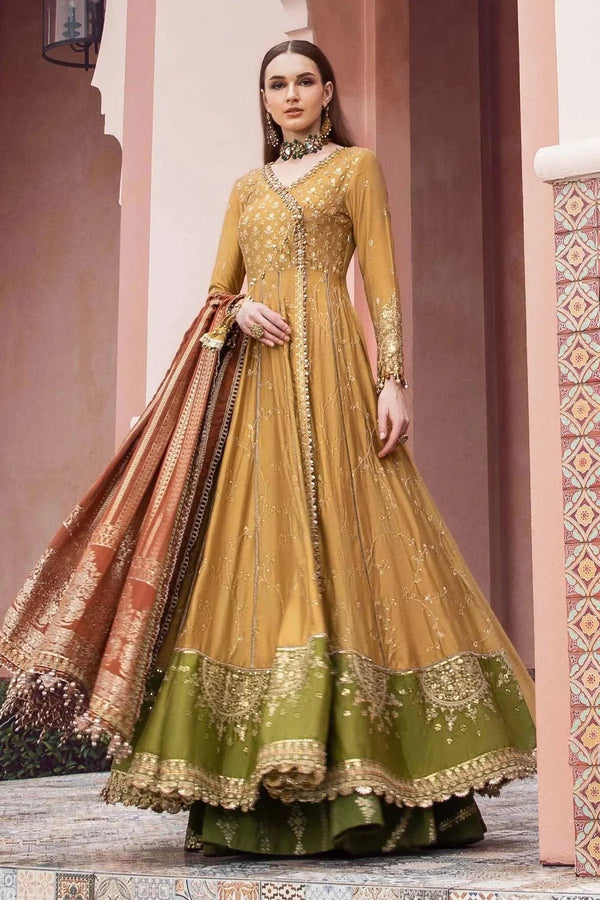 Maria B | Sateen Formals 23 | Mustard CST-702 - Hoorain Designer Wear - Pakistani Ladies Branded Stitched Clothes in United Kingdom, United states, CA and Australia