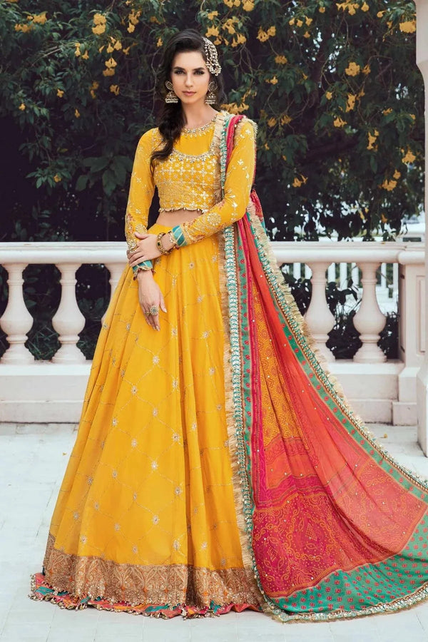 Maria B | Sateen Formals 23 | Yellow CST-705 - Hoorain Designer Wear - Pakistani Ladies Branded Stitched Clothes in United Kingdom, United states, CA and Australia