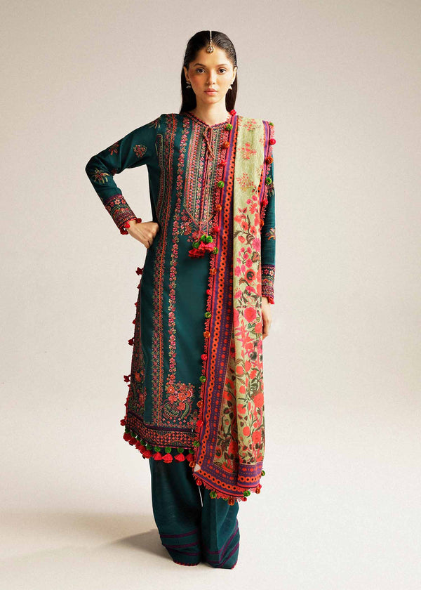 Hussain Rehar | Winter Shawl Khaddar 23 | Teal - Hoorain Designer Wear - Pakistani Ladies Branded Stitched Clothes in United Kingdom, United states, CA and Australia