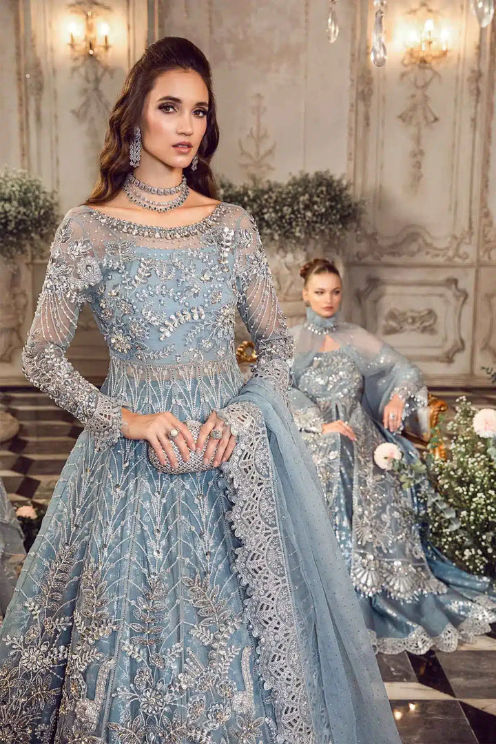 Maria B | Mbroidered Wedding Edition 23 | Ice Blue BD-2702 - Hoorain Designer Wear - Pakistani Ladies Branded Stitched Clothes in United Kingdom, United states, CA and Australia