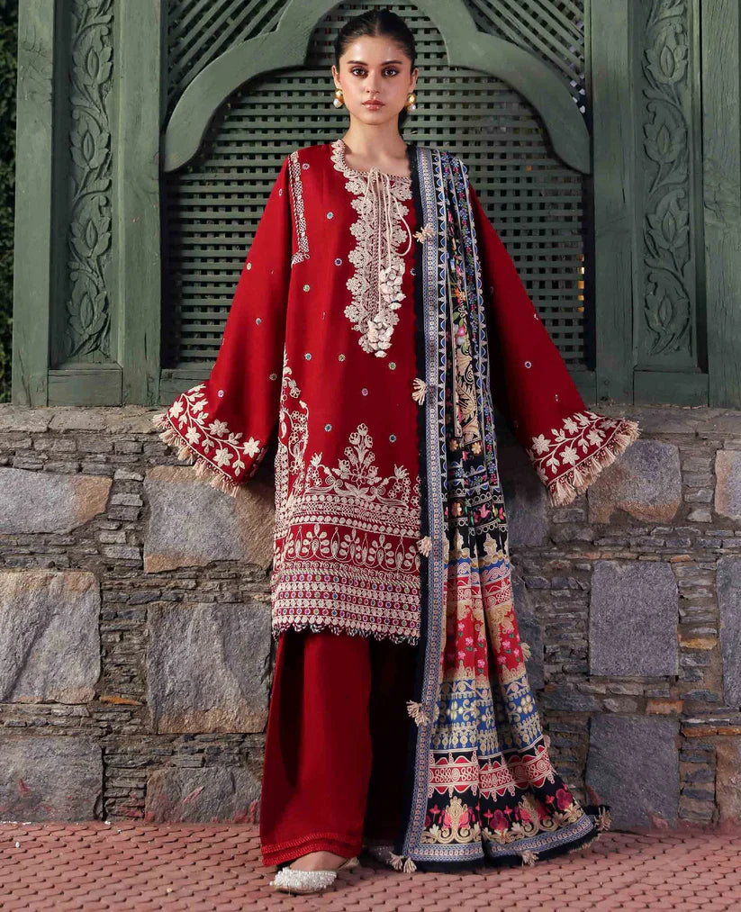 Amaris by Republic Womenswear Unstitched Luxury Shawl Karandi Embroidered Suits 3 Piece RW25AS D-12 - Winter Collection