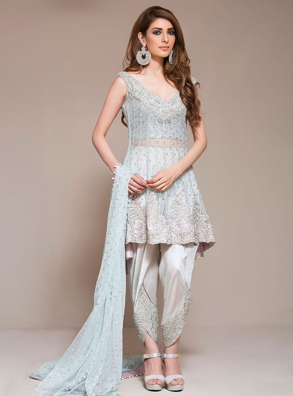 Zainab Chottani | Semi Formals | ICE BLUE PEPLUM