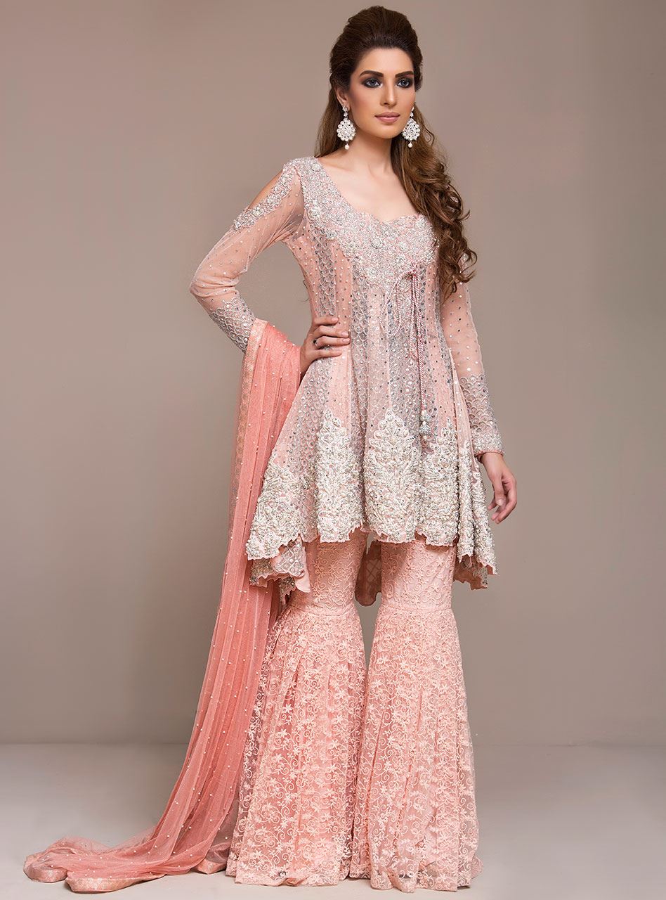 Zainab Chottani | Semi Formals | PEACHY PINK ANGARKHA