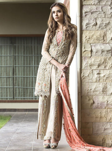 Zainab Chottani | Semi Formals | BEIGE AND CORAL