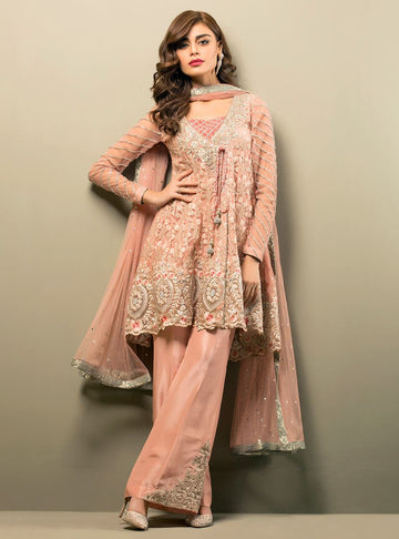 Zainab Chottani | Semi Formals | SALMON PINK ANGRAKHA