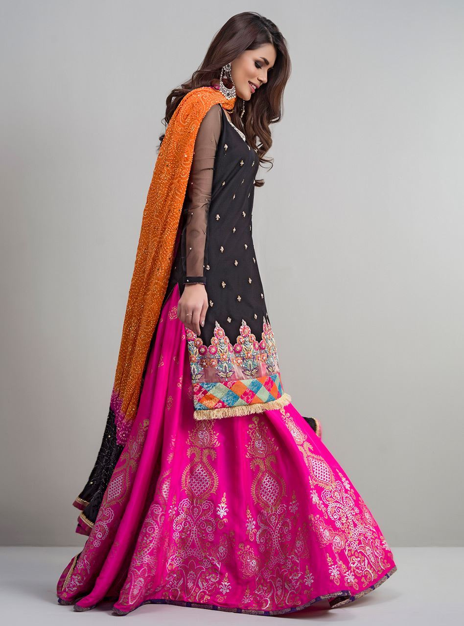 Zainab Chottani | Semi Formals | BLACK AND HOT PINK