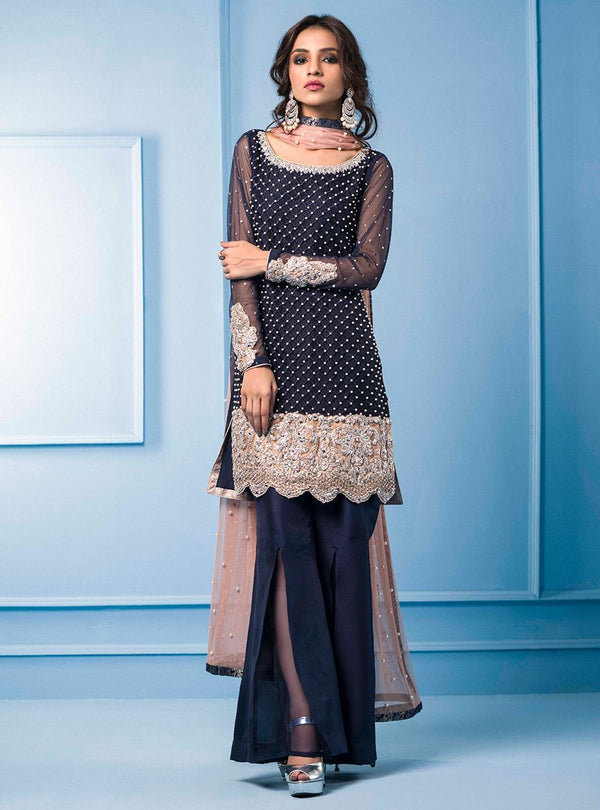 Zainab Chottani | Semi Formals | NAVY BLUE AND PINK