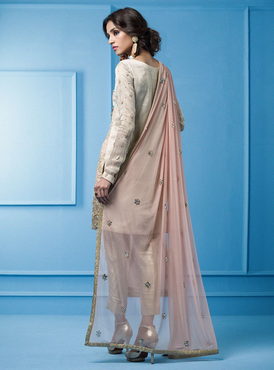 Zainab Chottani | Semi Formals | SALMON PINK AND BEIGE