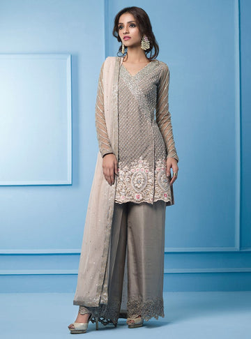 Zainab Chottani | Semi Formals | GREIGE AND PINK