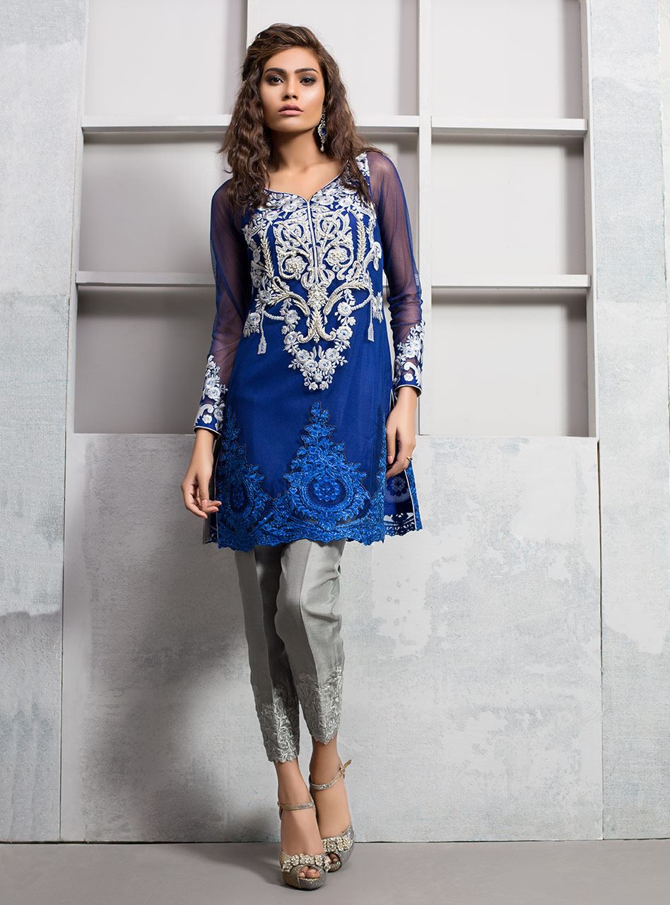 Zainab Chottani | Luxury Pret | COBALT BLUE NET SHIRT