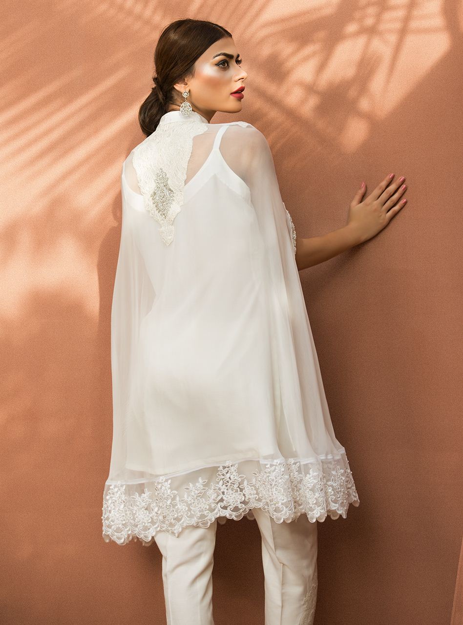 Zainab Chottani | Luxury Pret | CHIFFON WHITE CAPE