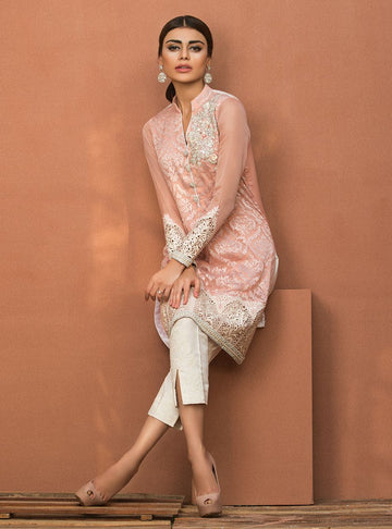 Zainab Chottani | Luxury Pret | SALMON PINK CHIFFON SHIRT