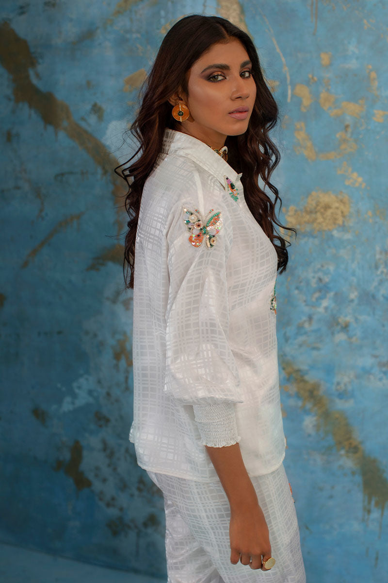 Wardha Saleem | Luxury Pret Fusion Wear | BUTTERFLY CRUSH (WHITE)