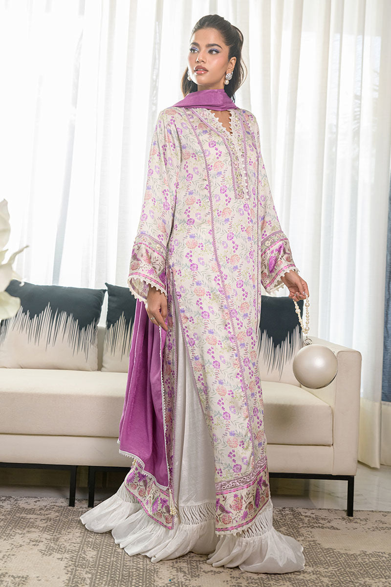 Fatima Khan | Eid Digital Silk Prints | Lavender Ivory
