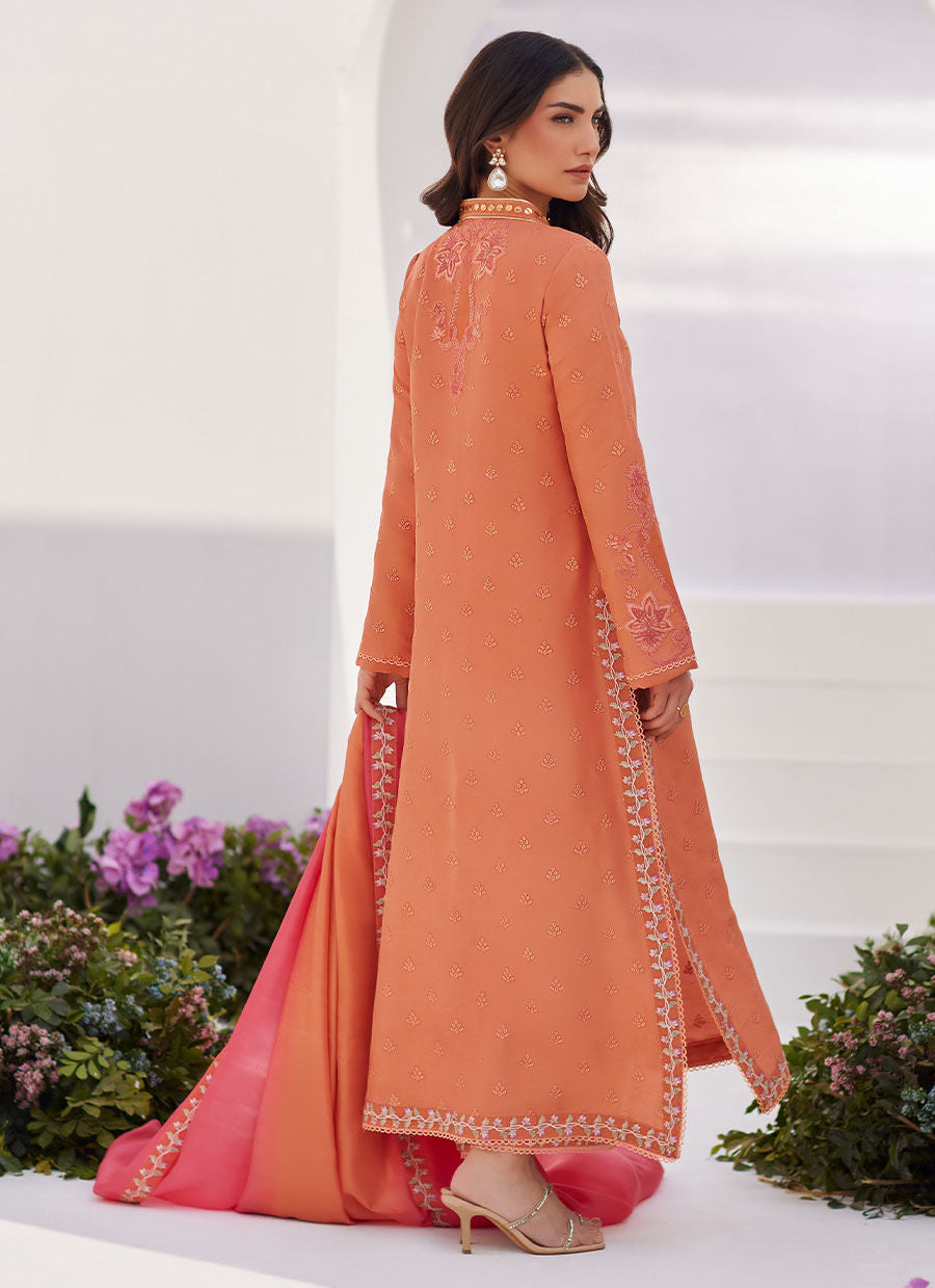 Farah Talib Aziz | Designer Picks 24 | ELYNA CORAL EMBROIDERED RAW SILK SHIRT AND DUPATTA