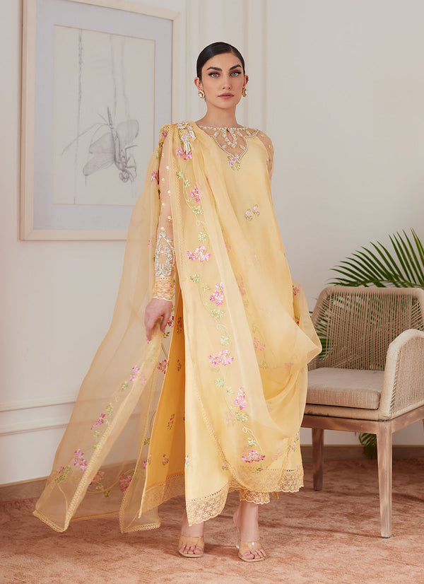 Farah Talib Aziz | Luna Eid Collection 24 | CYRILLA PALE YELLOW - Hoorain Designer Wear - Pakistani Ladies Branded Stitched Clothes in United Kingdom, United states, CA and Australia