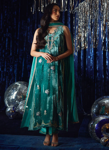Farah Talib Aziz | Velvet Fete 4 | Ansy Aqua Shirt And Dupatta