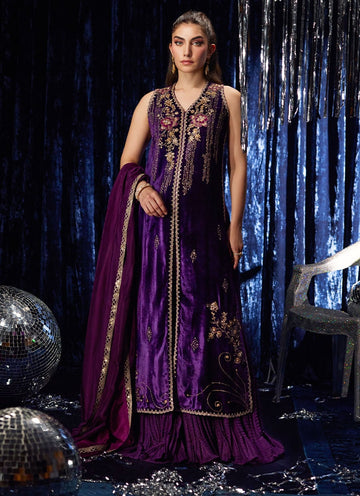 Farah Talib Aziz | Velvet Fete 4 | Amima Aubergine Shirt And Dupatta