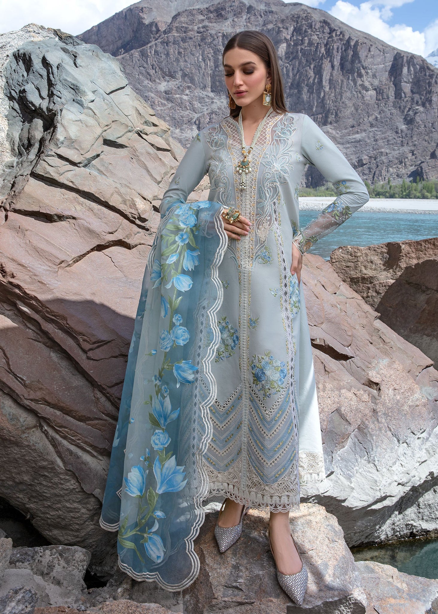 Crimson | Lawn 2024 | Forget Me Not - Ice Blue - Pakistani Clothes for women, in United Kingdom and United States